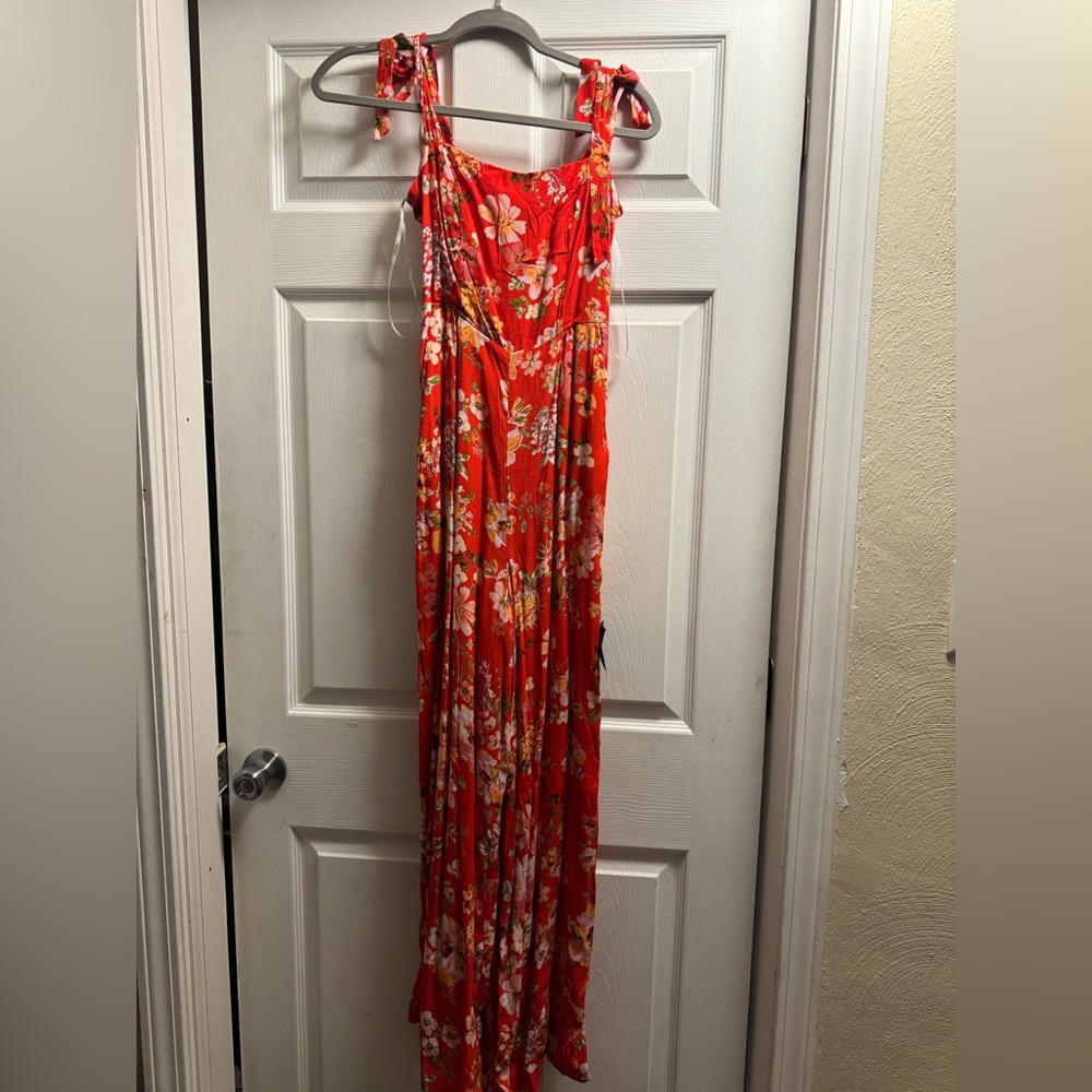 Lulu's Red Floral Jumpsuit